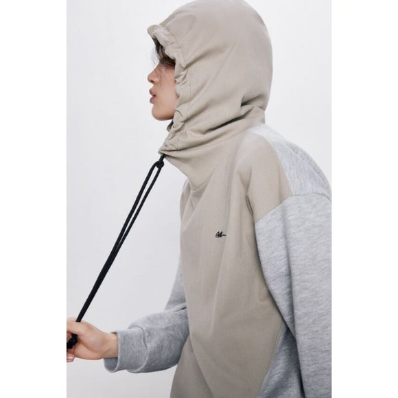 ZARA Women's Size Small Grey Contrast Hoodie Pullover Sweatshirt Cropped Boxy S - Picture 10 of 10